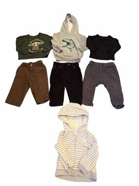 12M Fall & Winter Baby Boy Bundle 🍂 Dinosaurs, Grogu, Cozy Layers (7 Pieces)